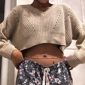 Brown cropped knit sweater